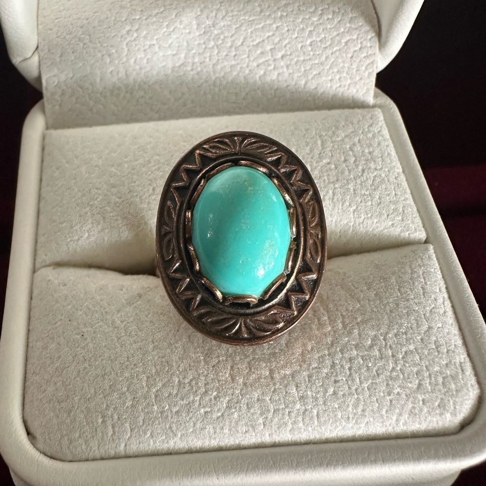 12K GF Turquoise Cabochon Ring Adjustable Band